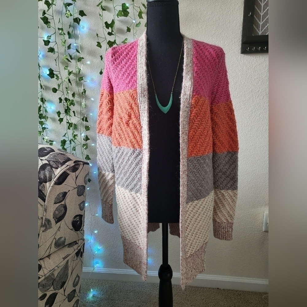 American Eagle Nylon/Cotton/Wool/Alpaca/Mohair Blend Colorblocked Thick Cardgian